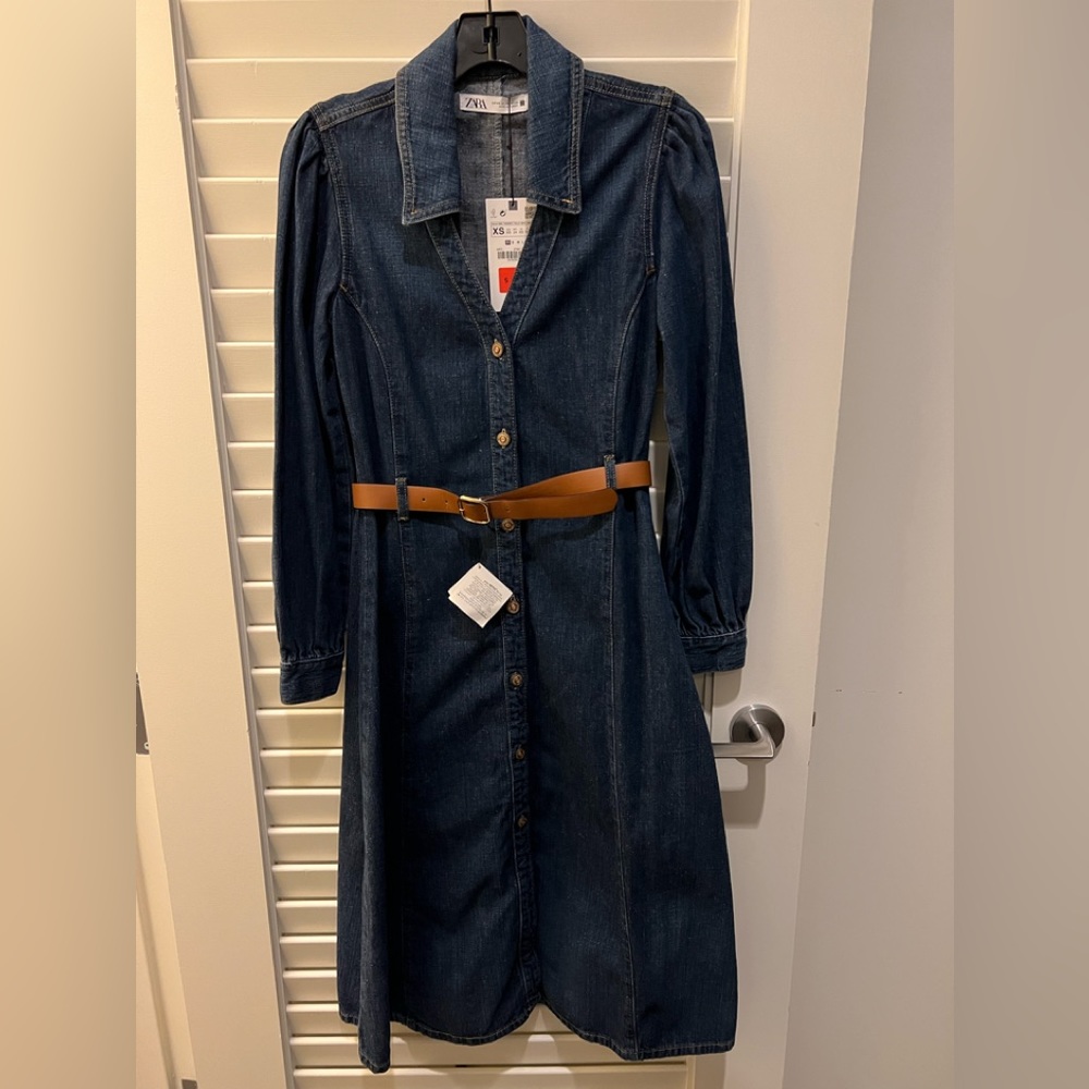 Zara  belted denim shirt dress